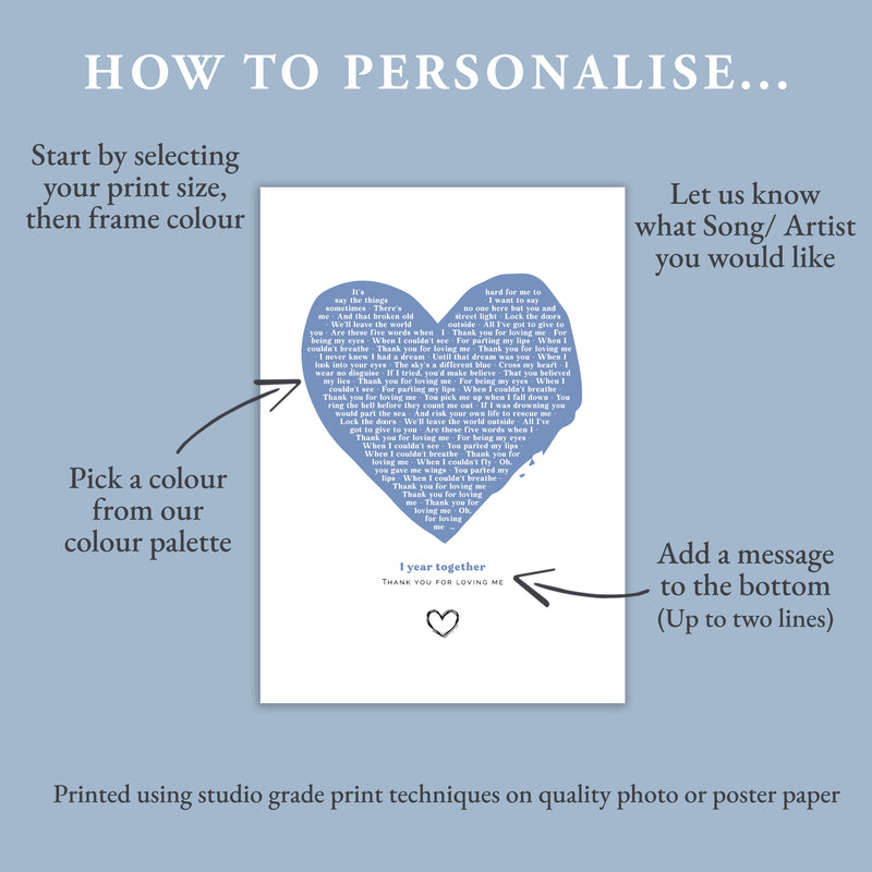 Personalised Favourite Song Lyrics Heart Print Abstract Design