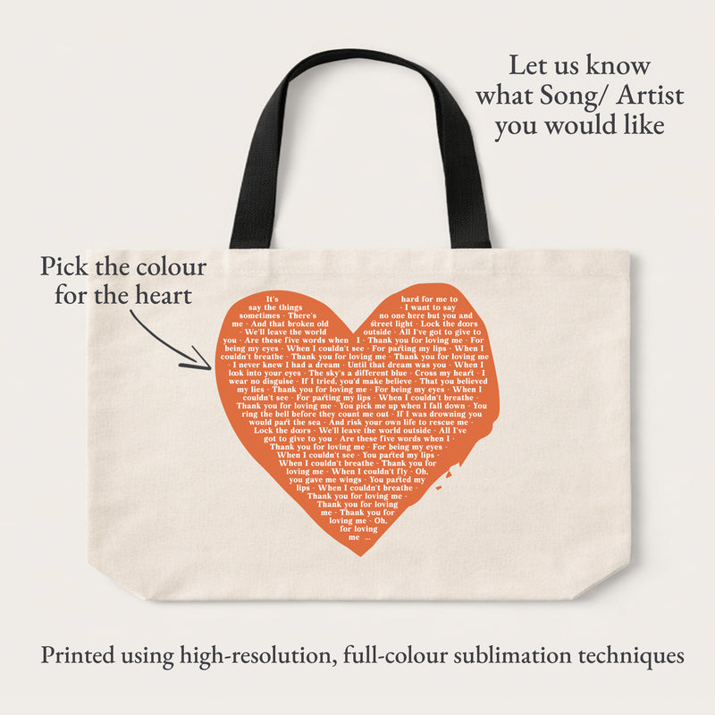 Personalised Song Lyrics Heart Tote Bag – Custom Music Gift