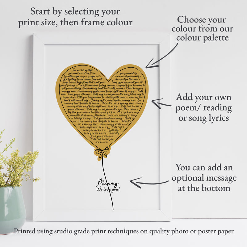 Favourite Song Lyrics Contemporary Heart Print