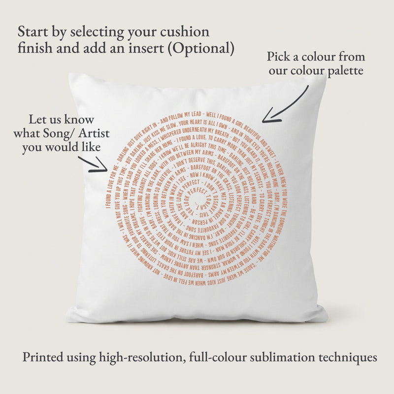 Personalised Song Lyrics Spiral Cushion – Custom Names & Date Couple Gift