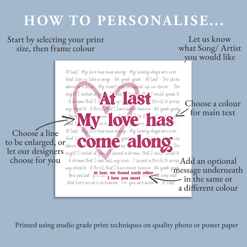 Our Song Print Large Lyrics and Romantic Heart Personalised