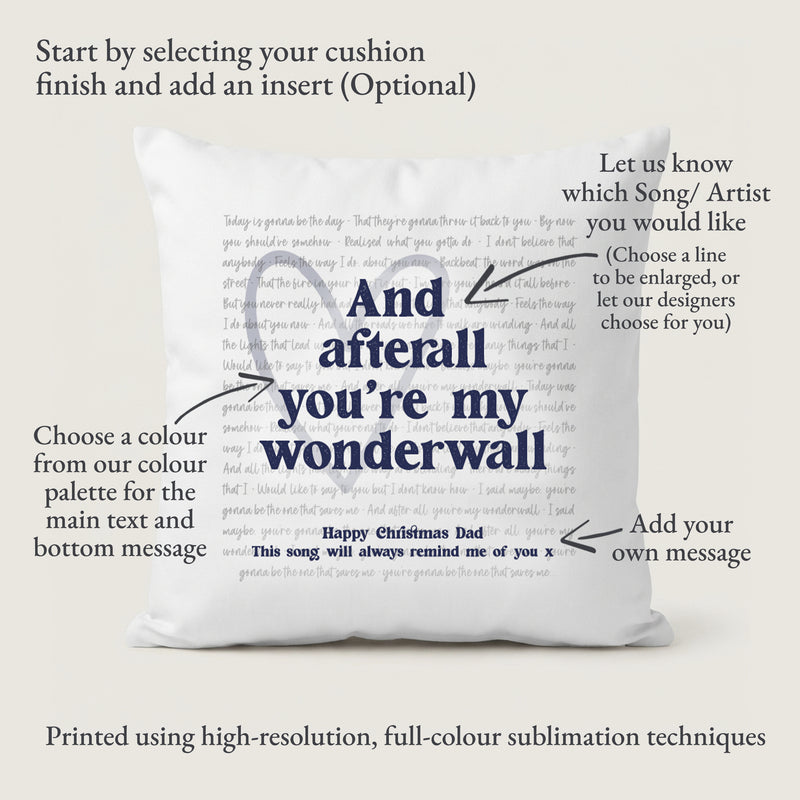 Our Song Large Lyrics Cushion Cover (Personalised Heart)