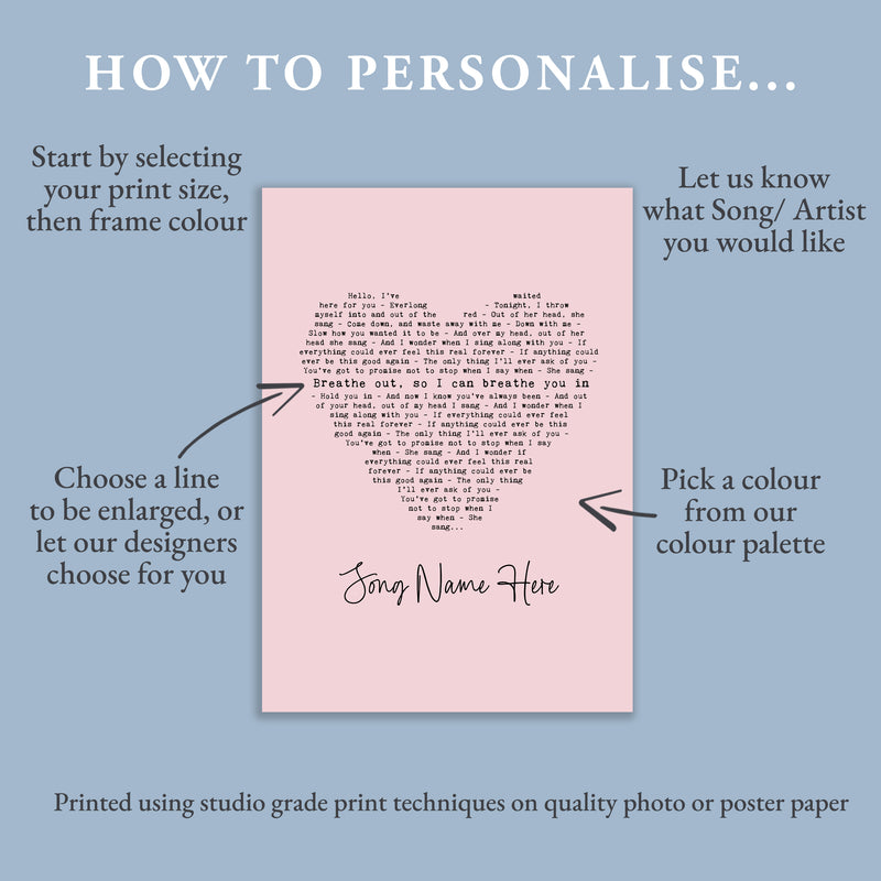 Personalised Song Lyric Heart Print ‚ Add Names (18 Colours)
