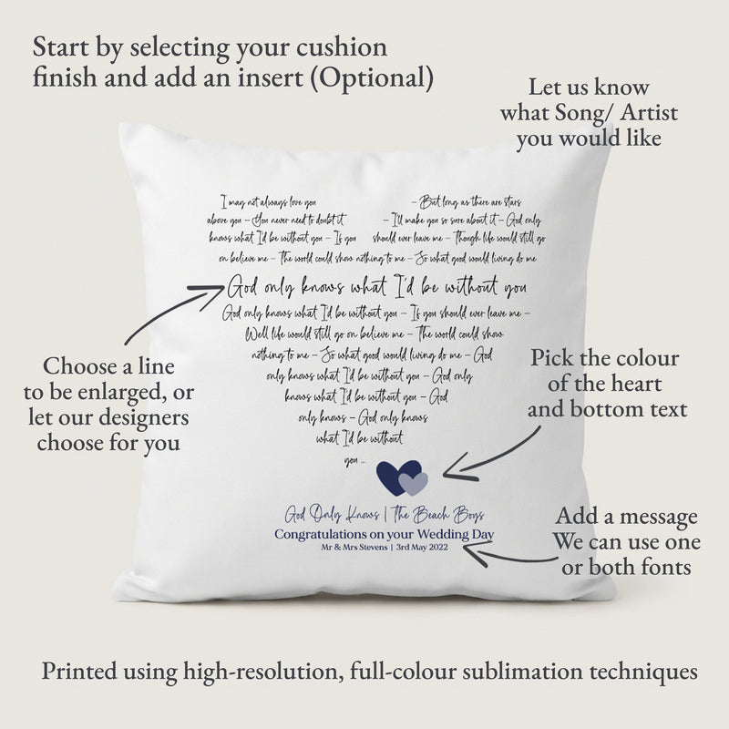 Personalised Heart of Words Cushion Cover (Song Lyrics + Custom Text)