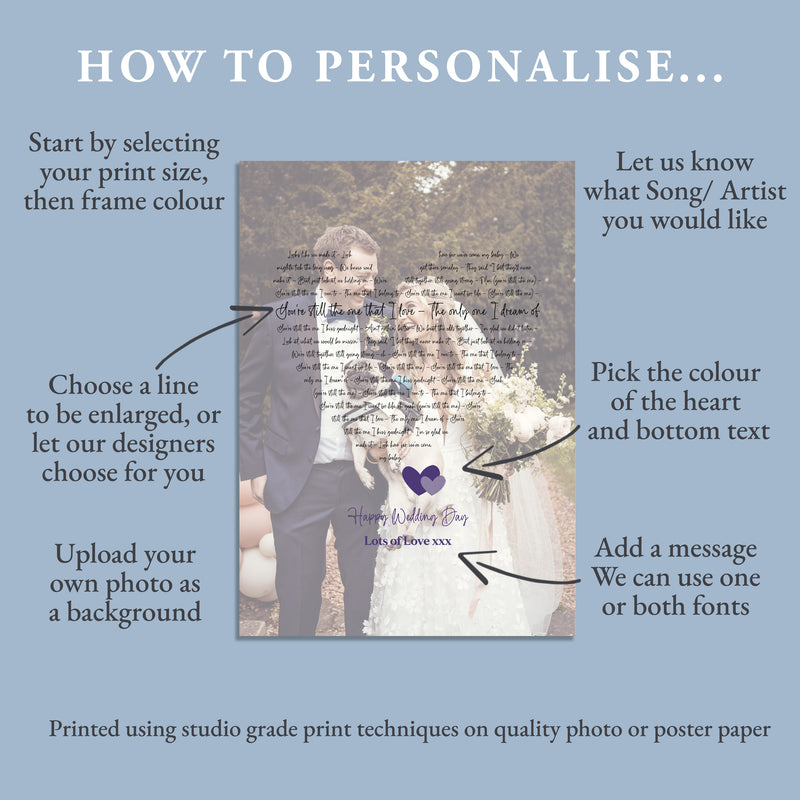 Personalised Wedding Photo Song Lyrics Print – Elegant Script Wall Art