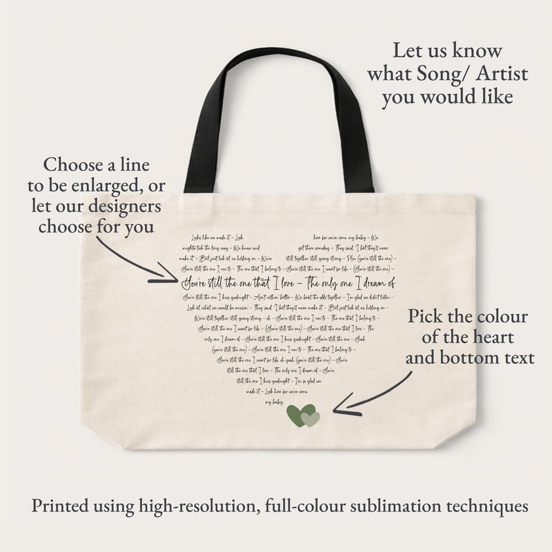 Custom Song Lyrics Heart Tote Bag | Personalised Anniversary Music Gift