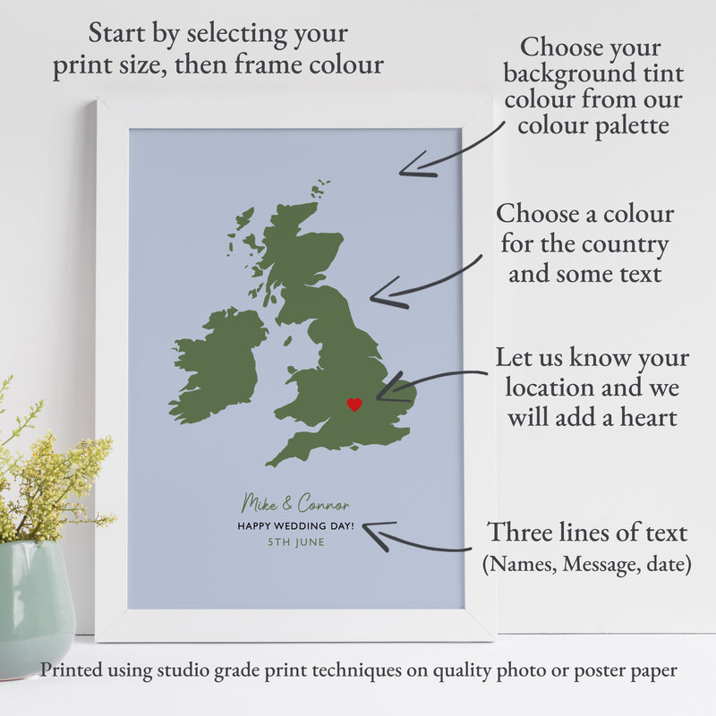 Wales Map Print - Personalised Location Heart Print - Welsh Wedding Gift - Anniversary Gift