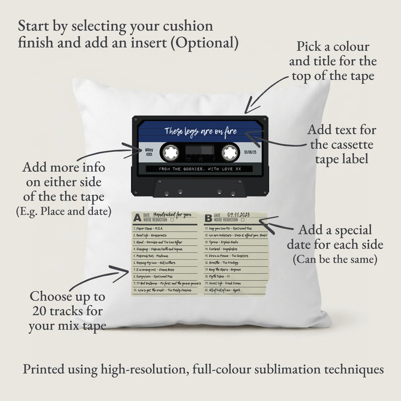 Personalised Mixtape Cushion – Custom Cassette Playlist Gift