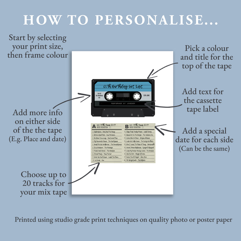 Retro Gift For Birthday - Mix Tape With Song List Personalised - Vintage Music Present
