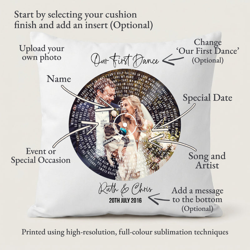 Personalised Wedding Photo Vinyl Record Cushion Cover (First Dance Song)