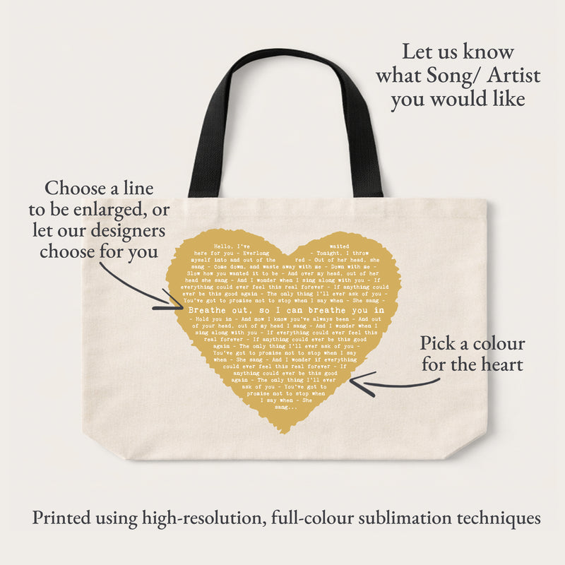 Custom Song Lyrics Heart Tote Bag – Romantic Music Gift