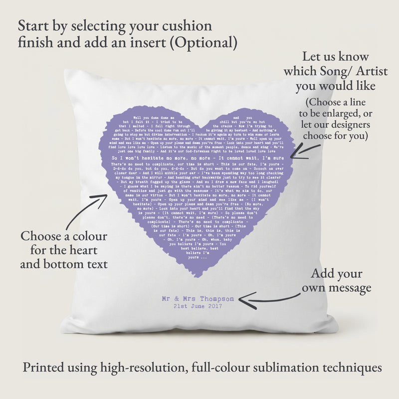 Personalised Heart Song Lyric Cushion Cover (2nd Cotton Anniversary Gift)
