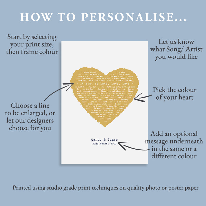 Song Lyrics Personalised Typography In Heart Design