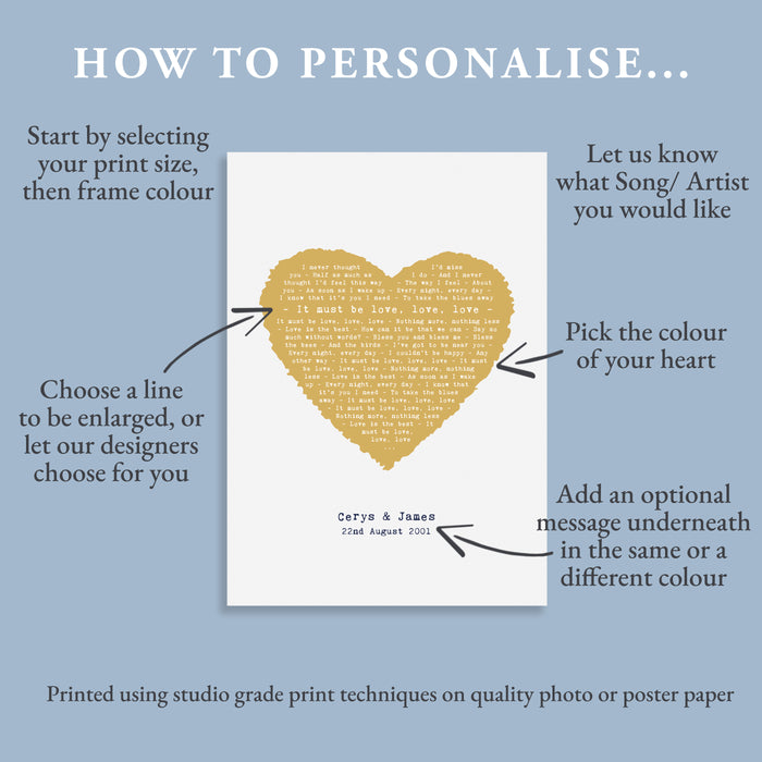 Song Lyrics Personalised Typography In Heart Design