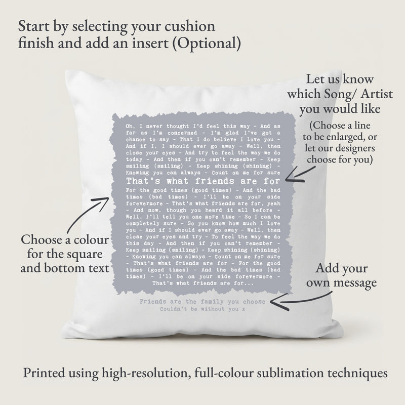 Vintage Square Song Words Cushion Cover (Vows, Speech or Lyrics) | 2nd Anniversary Gift