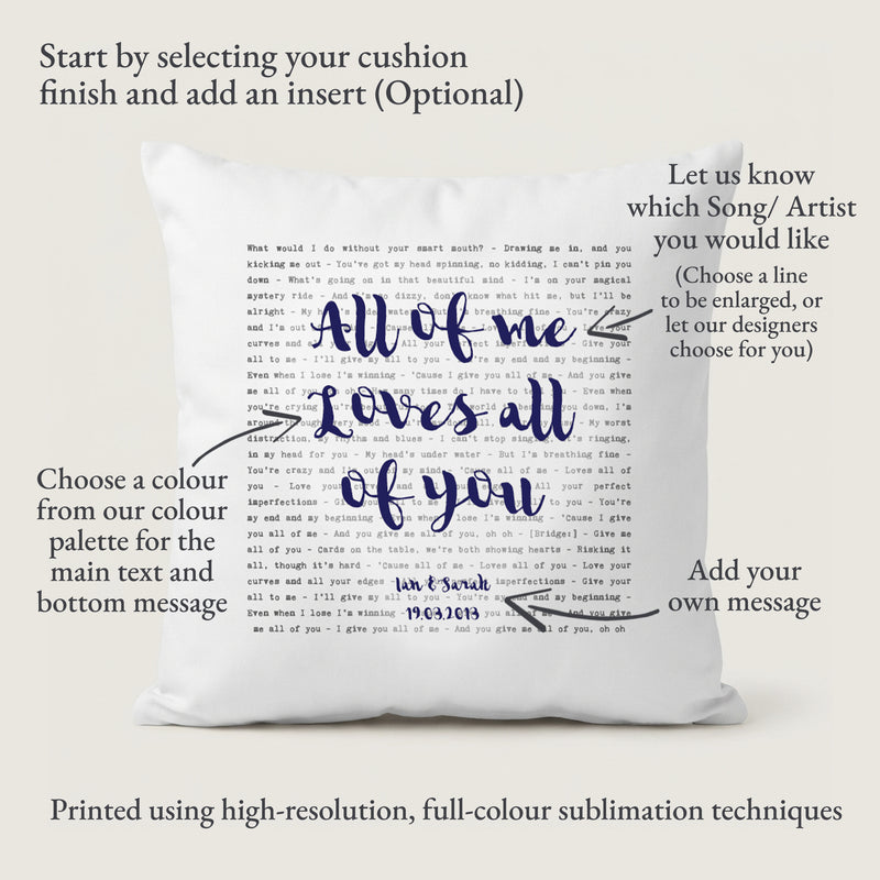 Our Song Typography Song Lyric Cushion Cover (2nd Anniversary Gift)