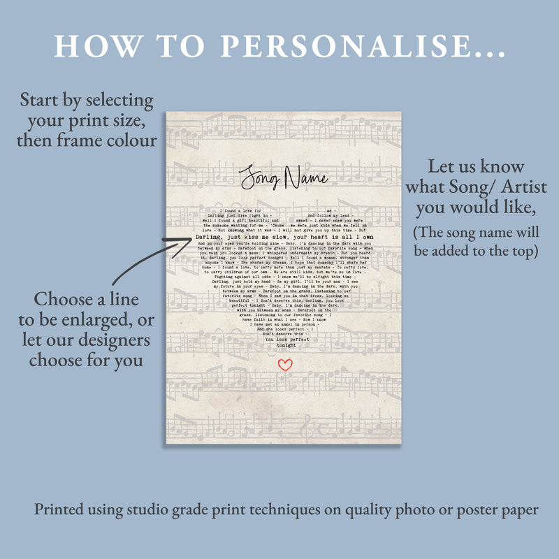 Personalised Song Lyric Print, Sheet Music Heart