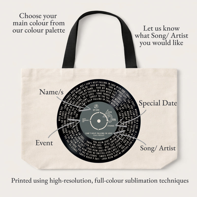 Personalised Solid Vinyl Song Lyrics Tote Bag – Music Lover Gift