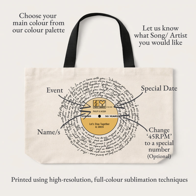 Personalised Song Lyrics Vinyl Record Tote Bag – Custom Music Gift