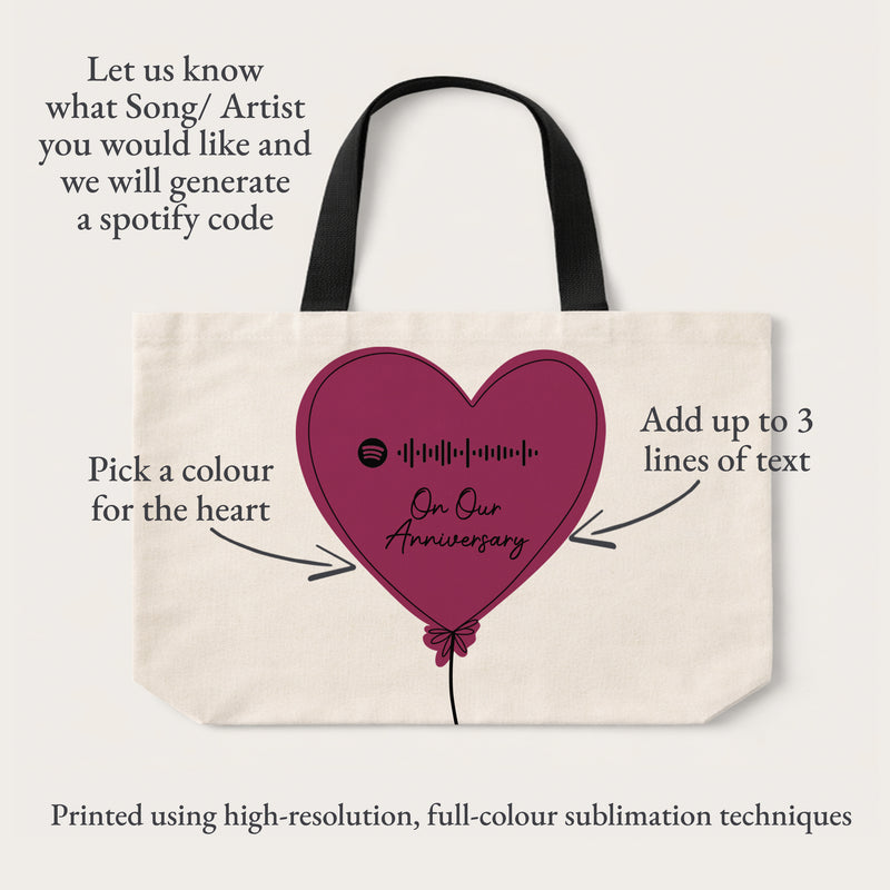 Personalised Spotify Code Tote Bag – Heart Balloon Song Bag – Custom Music Gift