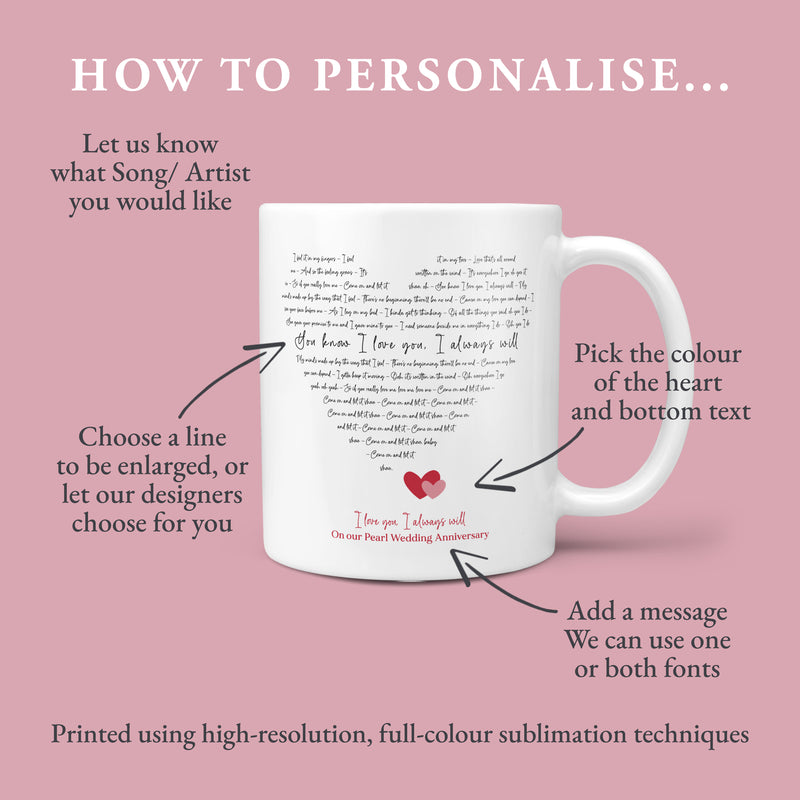 Personalised Song Lyrics Heart Mug – Custom Wedding Song Gift