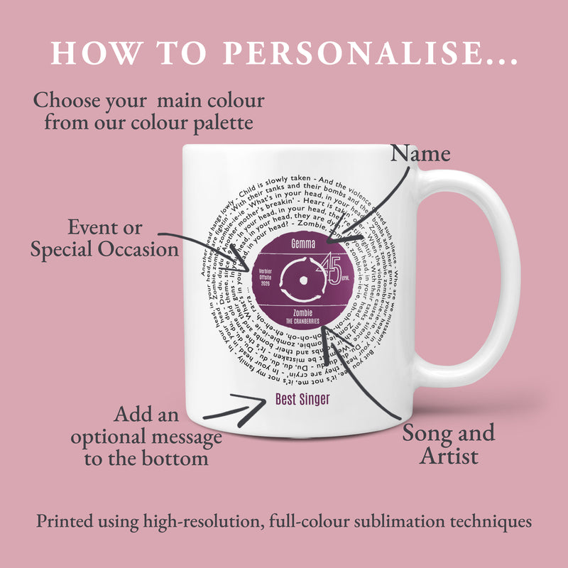 Personalised Vinyl Record Mug – Custom Song Lyrics Mug – Original Vinyl Design