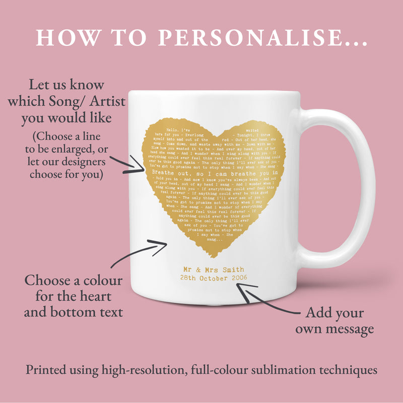 Personalised Song Lyrics Rustic Heart Mug – Romantic Music Gift