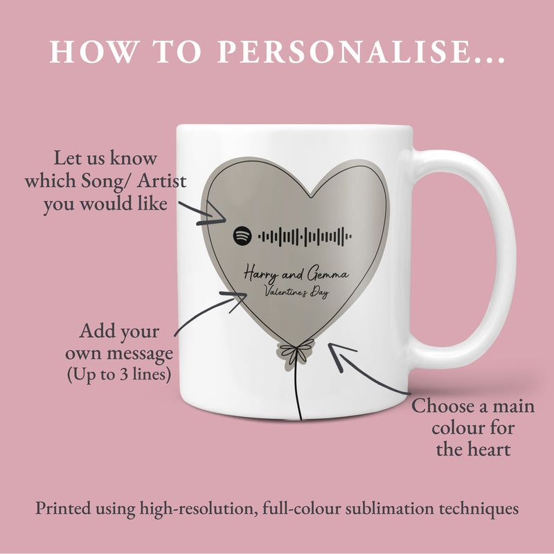 Personalised Spotify Code Mug – Heart Balloon Song Mug – Custom Music Gift