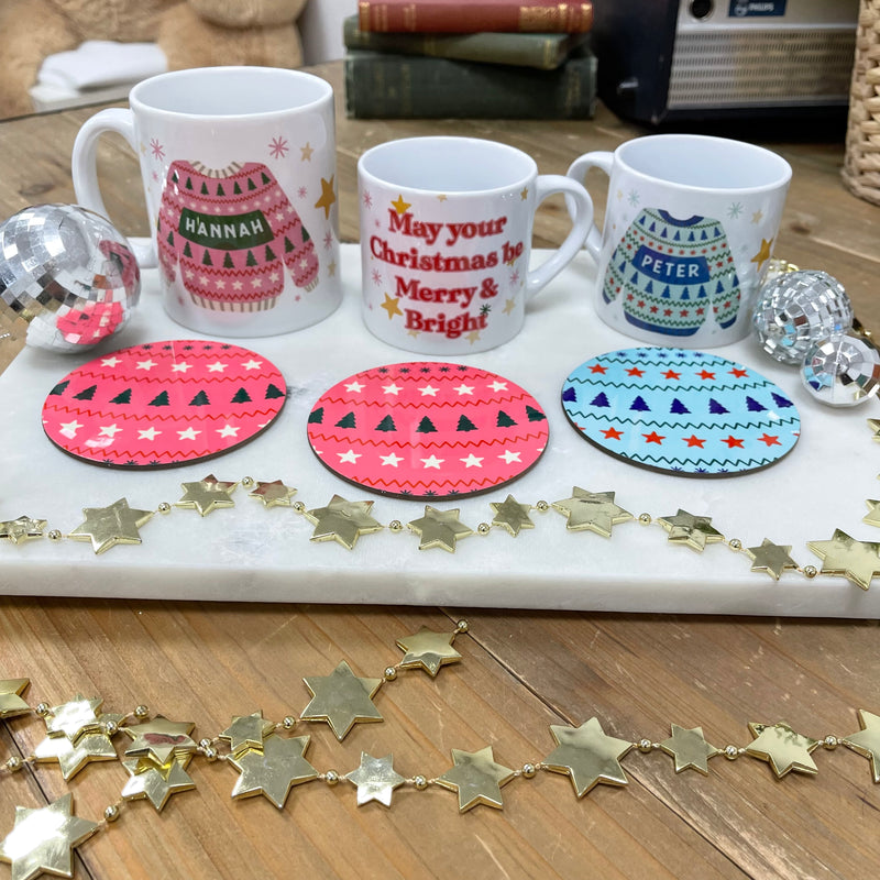 Bright Ugly Christmas Jumper Mug Set 'Merry & Bright'