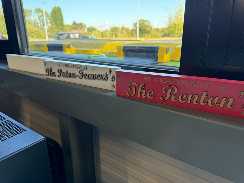 Personalised Christmas Family Plaque • Long Slim Wooden Mantel Sign • Free-Standing Shelf Sitter