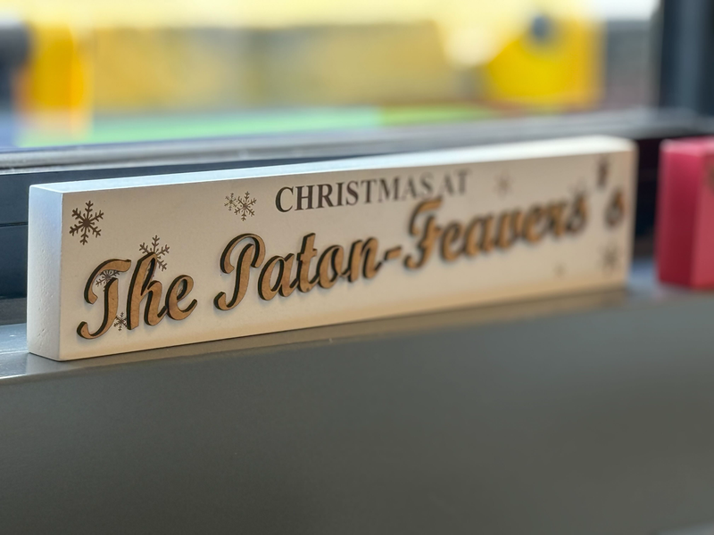 Personalised Christmas Family Plaque • Long Slim Wooden Mantel Sign • Free-Standing Shelf Sitter