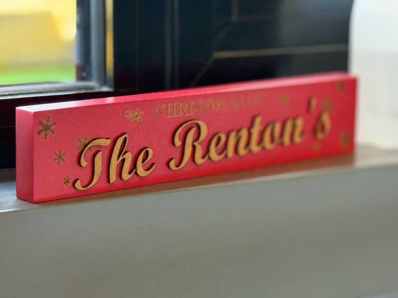 Personalised Christmas Family Plaque • Long Slim Wooden Mantel Sign • Free-Standing Shelf Sitter