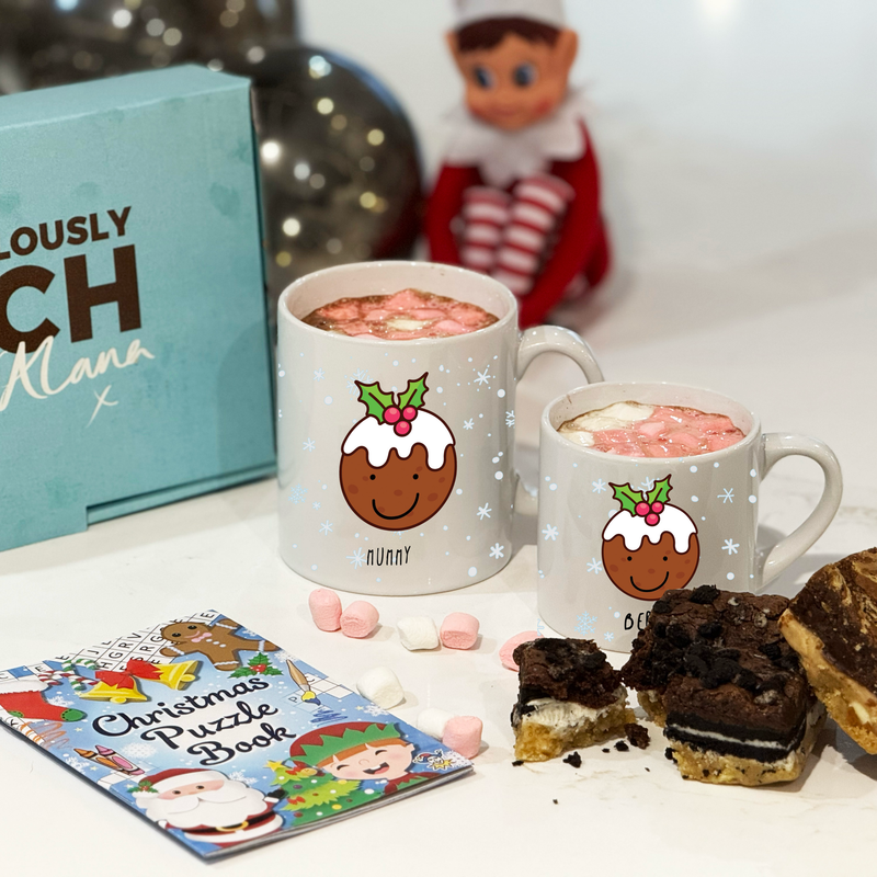 Personalised Christmas Pudding Mug & Coaster • Family Hot-Chocolate Cups • Kids Mini Mug • FREE Hot Choc Gift • Xmas Eve Box Filler