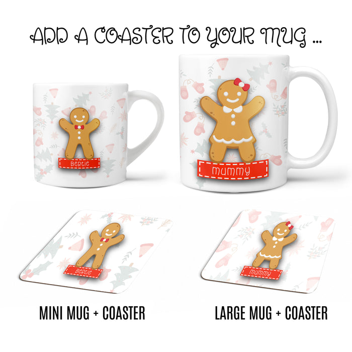 Personalised Gingerbread Mug & Coaster • Family Hot-Chocolate Cups • Kids Mini Mug • FREE Hot Choc Gift • Christmas Eve Box Filler