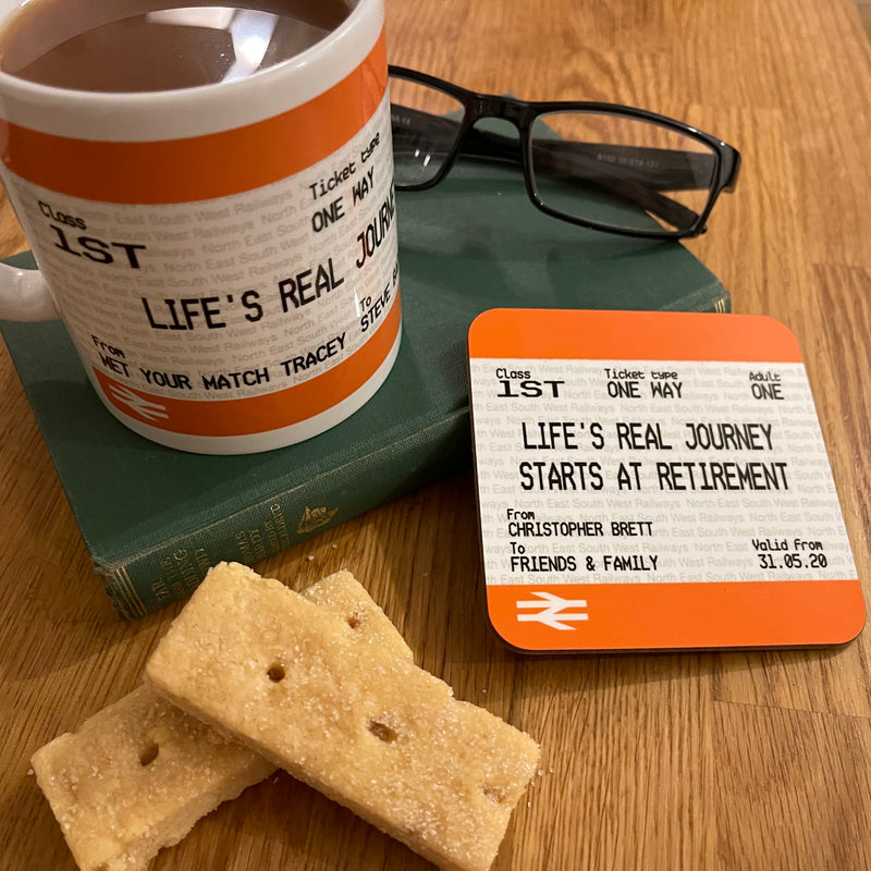 Graduation or Leaving Gift Train Ticket Mug & Coaster