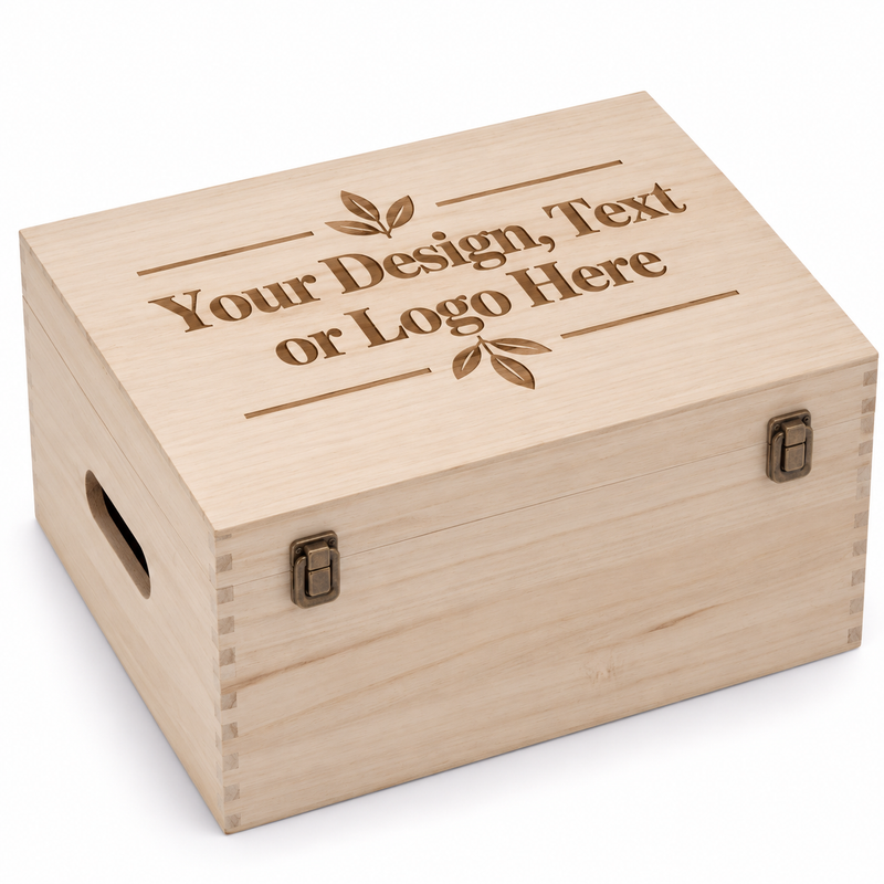 Large Personalised Natural Wooden Keepsake Box – Custom Engraved