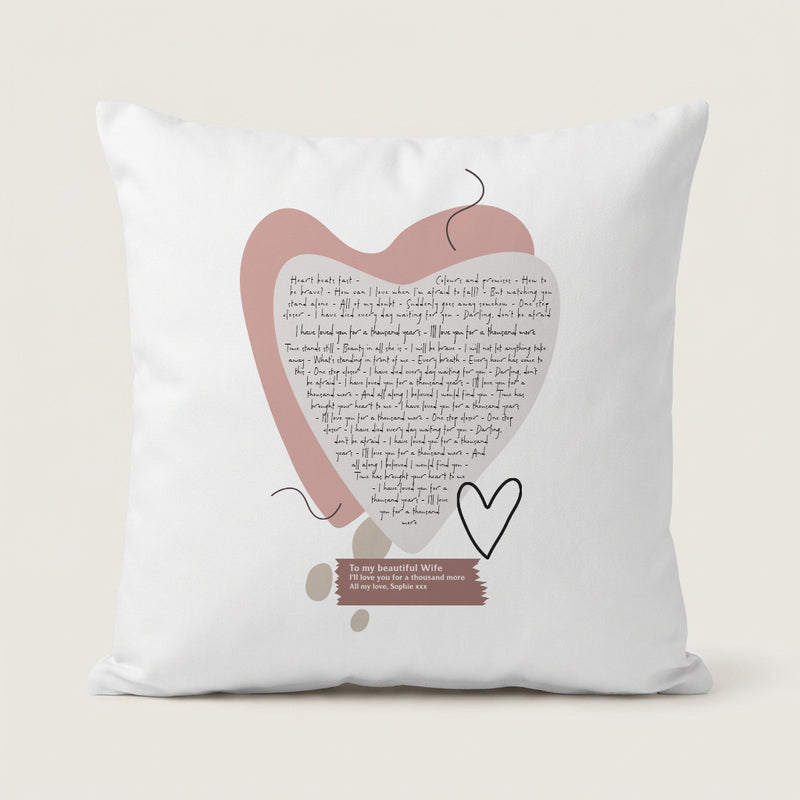 Layered Heart Song Lyric Cushion Cover (Personalised Text + Colours)