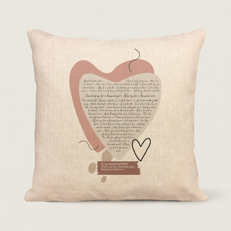 Layered Heart Song Lyric Cushion Cover (Personalised Text + Colours)