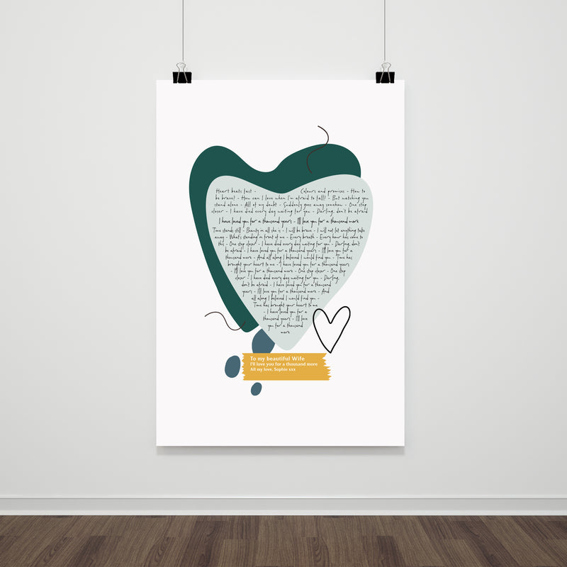 Song Lyrics Personalised Contemporary Abstract Design Heart Print