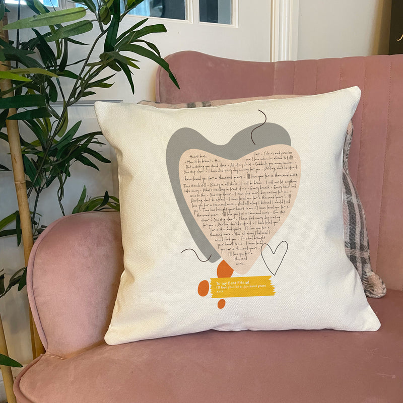Layered Heart Song Lyric Cushion Cover (Personalised Text + Colours)