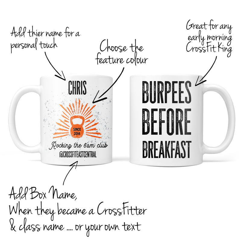 Crossfitter gift - Burpees before breakfast fun mug coaster set - crossfit fitness metcon secret santa