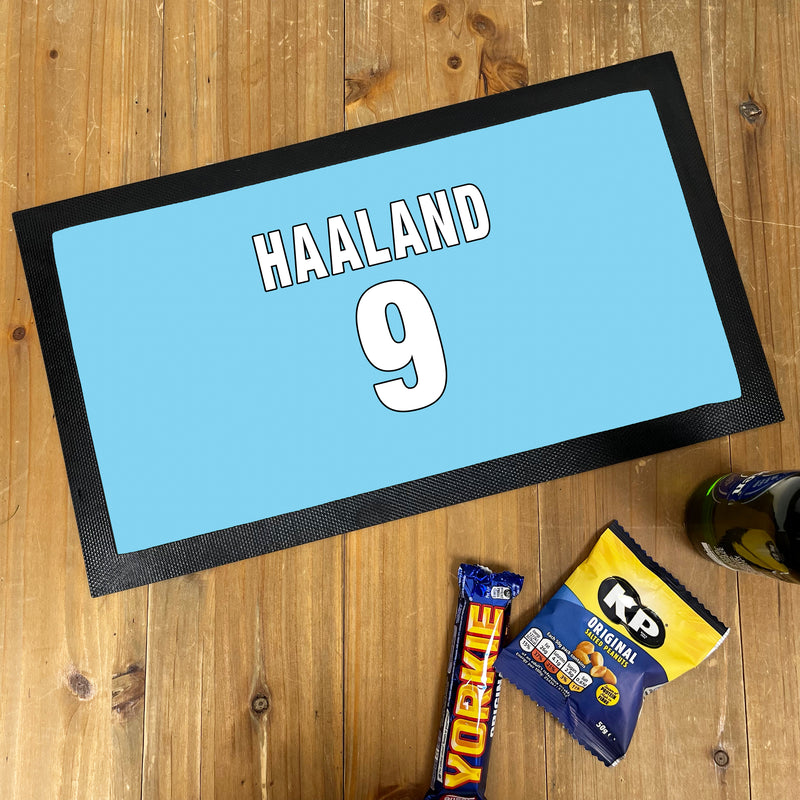 Personalised Sky Blue Football Shirt Bar Mat