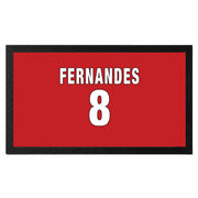 Personalised red football bar mat with custom name and shirt number