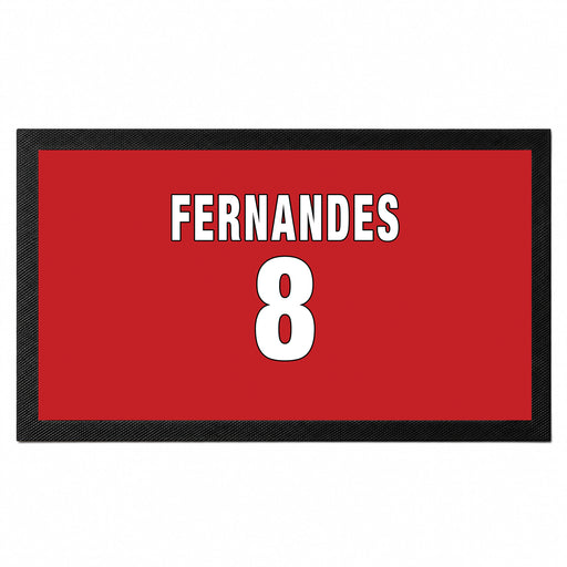 Personalised red football bar mat with custom name and shirt number