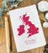 Flat lay of tea towel showing full personalised map design