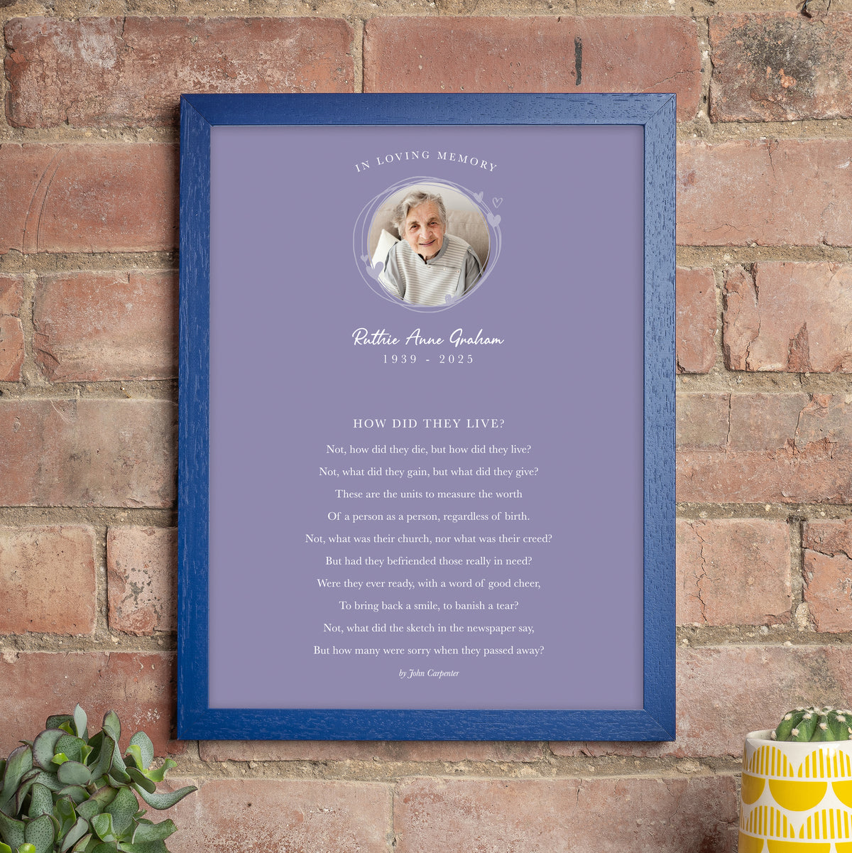 Personalised Memorial Poem Print A Thoughtful Tribute Print of Any Poe ...