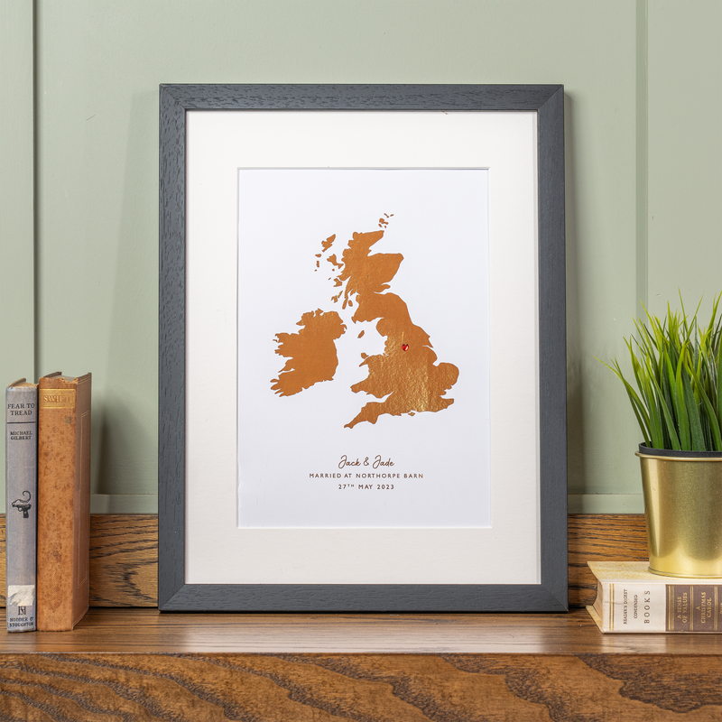 Personalised Metallic Foil Heart Map Print: Copper, Silver, Gold, or Rose Gold Anniversary Gift