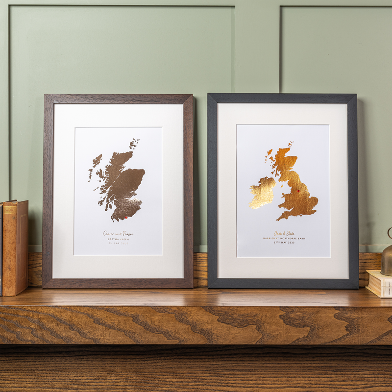 Personalised Metallic Foil Heart Map Print: Copper, Silver, Gold, or Rose Gold Anniversary Gift