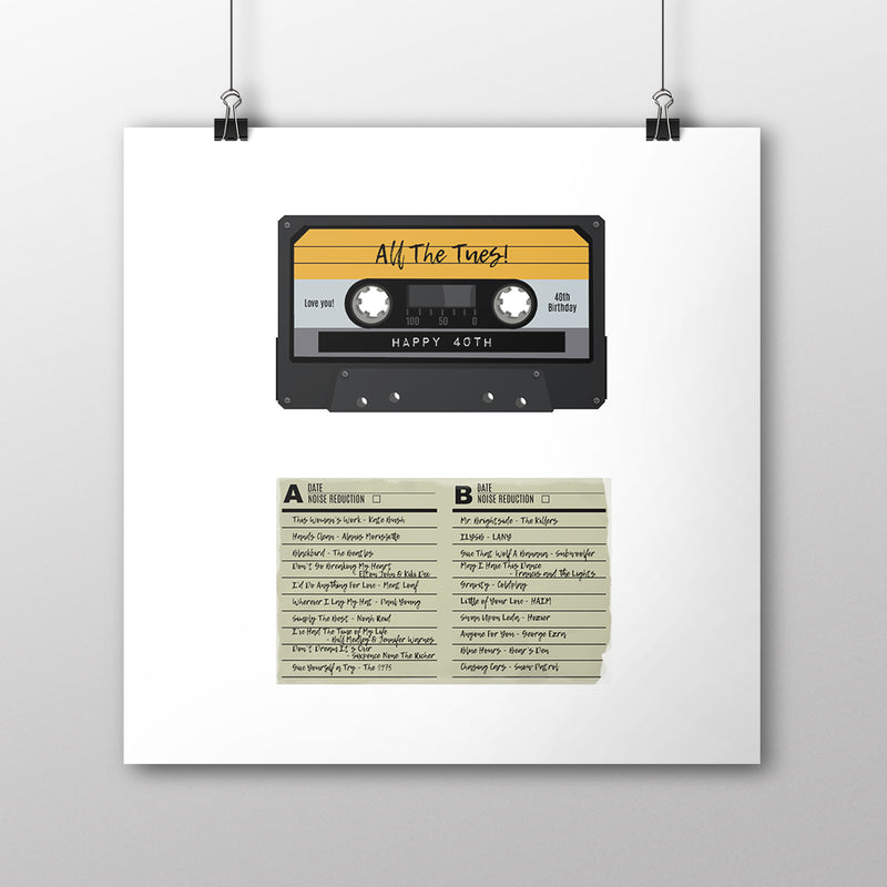 Retro Gift For Birthday - Mix Tape With Song List Personalised - Vintage Music Present