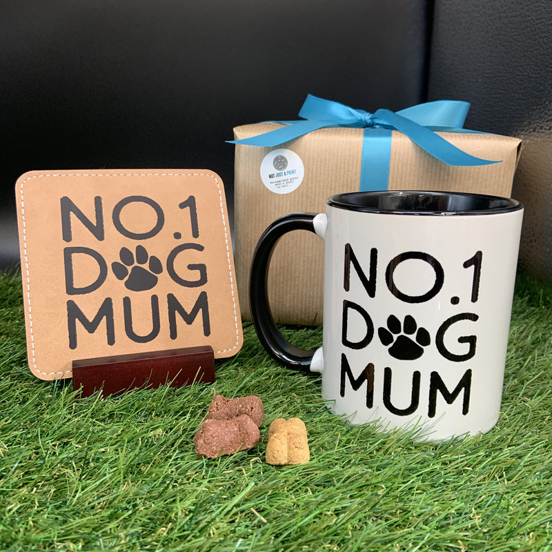 Personalised Number One Dog Mum Mug and Coaster Set